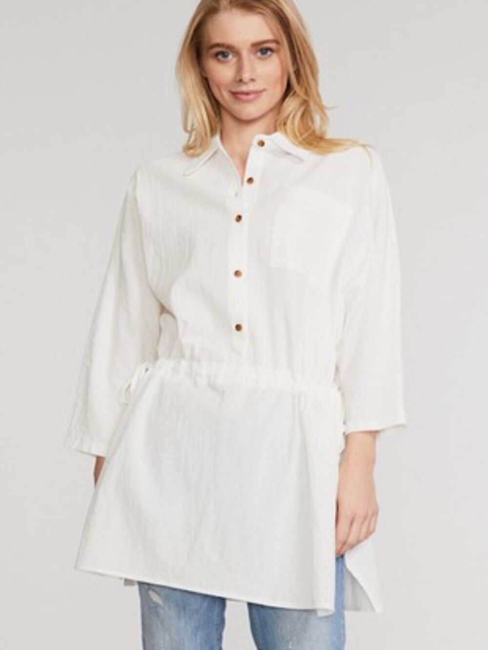 B133 Collard Side Slit Tunic Top White NEW